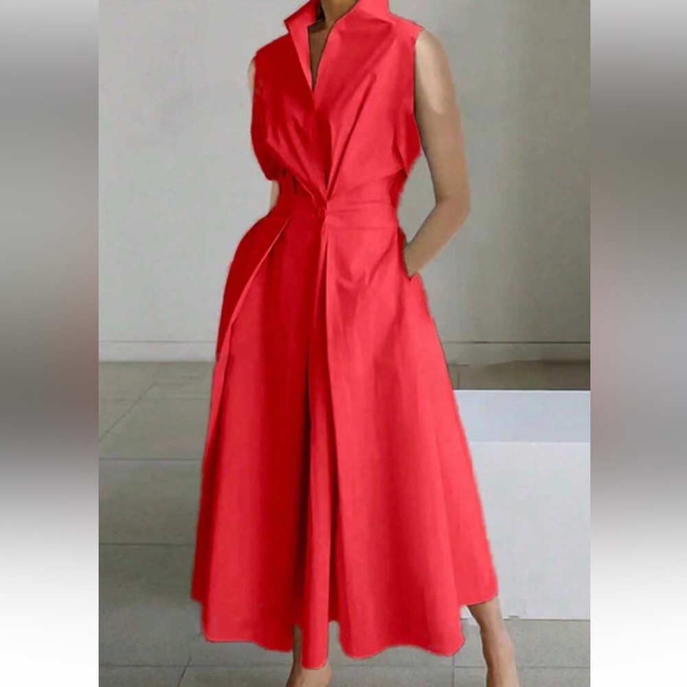 Luxe red straight collar A-line dress